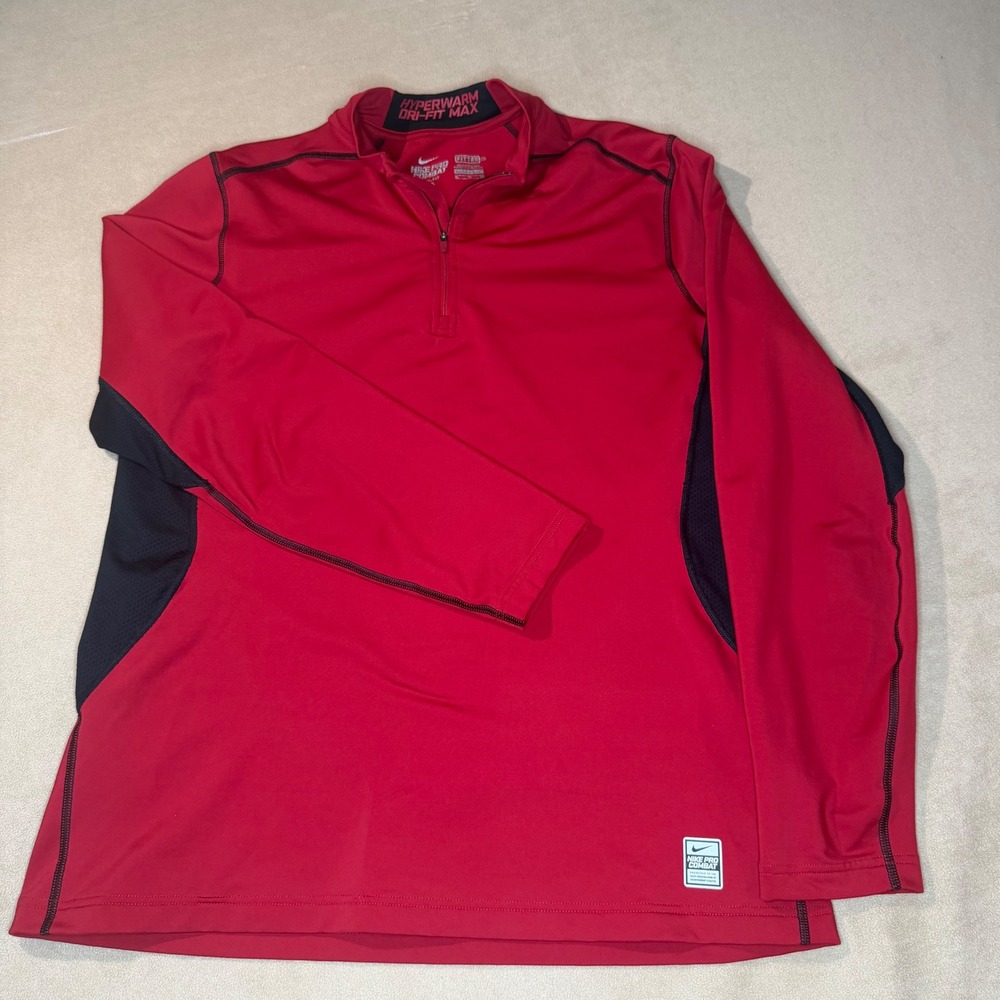 Nike Pro Combat Hyperwarm Dri-FIT Max 1/4 Zip Pullover Red Mens XL Fitted